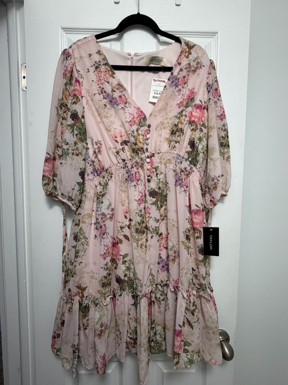 Taylor Pastel Pink Floral V-Neck Dress